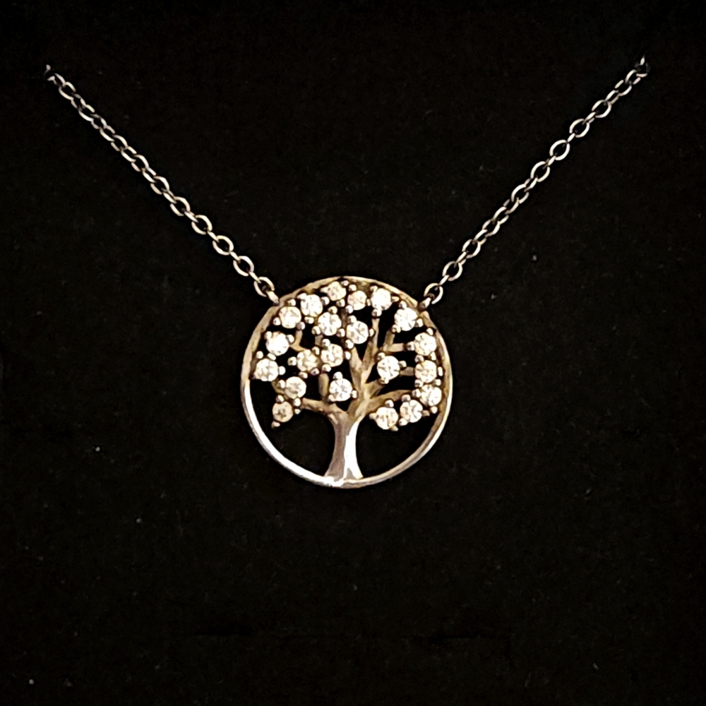 Sterling Silver Tree of Life Pendant With Clear Crystal Accents